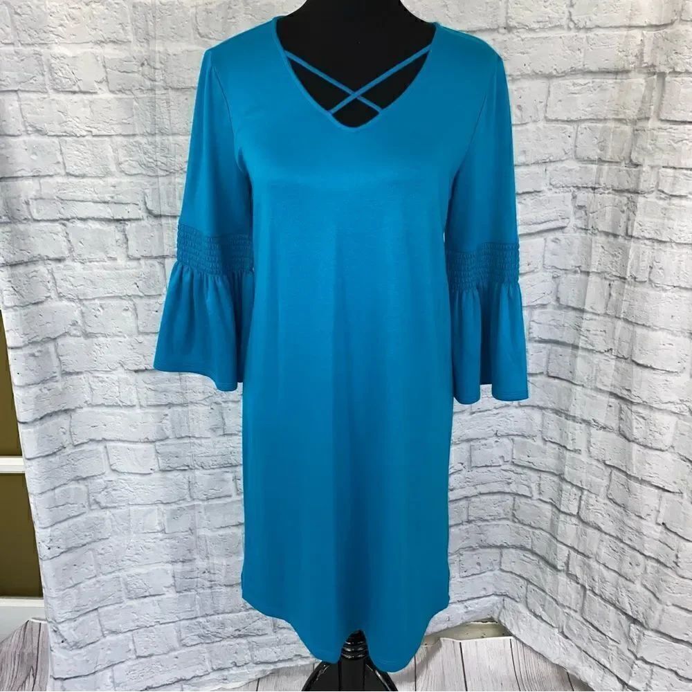 ANA Shift dress w/bell sleeves blue size small